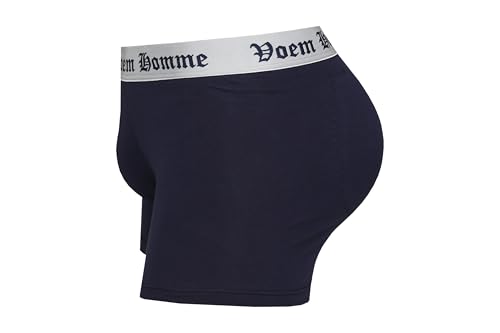 THE VOEM Men's Hip Up Volume Up Cotton Padded Enhancing Butt Trunk Knickers Boxer Short Brief (L, Navy)