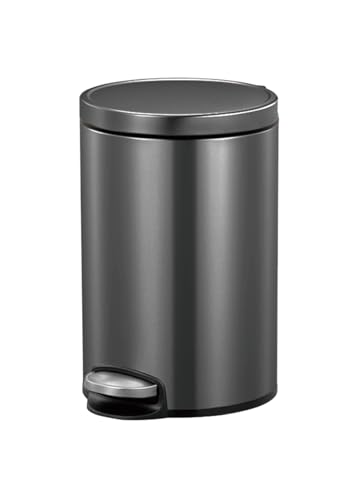 Image of Obsessions EKO Soft-Close Bathroom Trash Can - 12L Stainless Steel Pedal Bin with Lid & Liner, Black Steel Waste Basket for Home & Kitchen