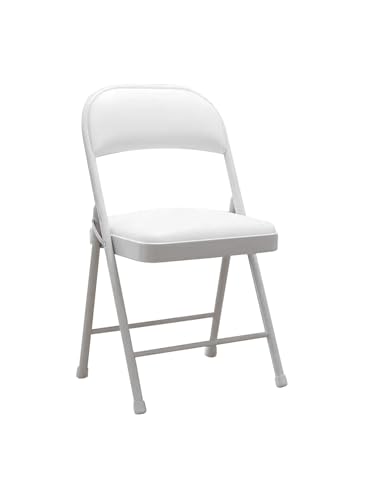 Folding Chairs with Padded Cushion Single Portable Chair for Home Dinning Outdoor Fishing Multi-Purpose Foldable Chair Metal Frame and Non-Slip Design (1 Pack White)