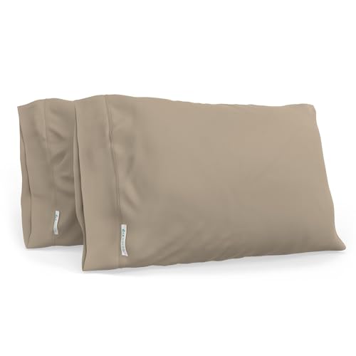 Image of QuickZip Sateen Pillow Case King Size (20 inch X 39 inch) Pillowcases, Set of 2, 100% Cotton Pillow Covers with Envelope Closure, Sand