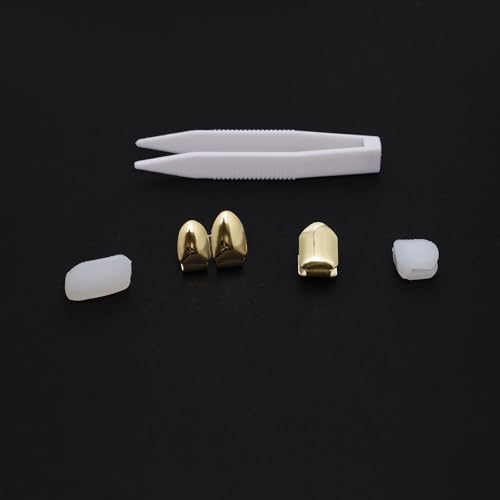 4Pcs Gold Silver Plated Teeth Hip Hop Tooth Gold Grillz 4 Top Teeth Grillz Hip Hop Tooth Caps Accessories for Men Women Hip Hop Costume Rappers Costume Performers Party Halloween3