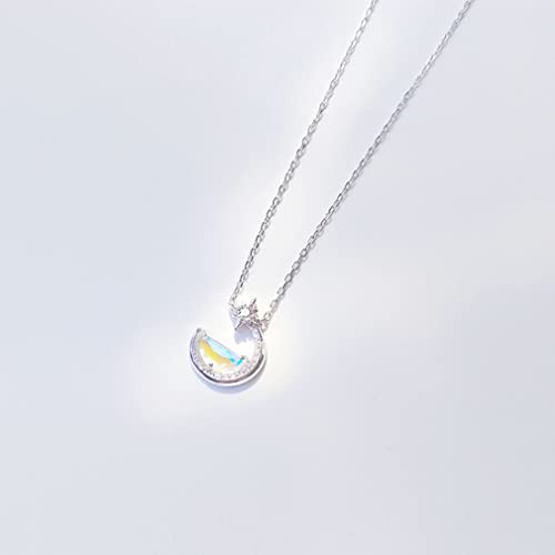 Collier Lunaire Brillant en Argent 925 avec Pendentif Ménisque et Crystal pour Femme