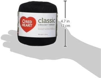 Miniatura 3 de Red Heart Hilo de ganchillo negro, 1 paquete de ganchillo, algodón, tamaño 10-300 yardas, tejidoganchillo