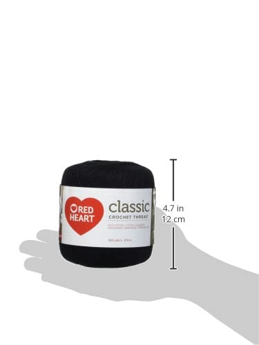 Red Heart Crochet Thread Yarn, 300 Yards, Black #TOP2