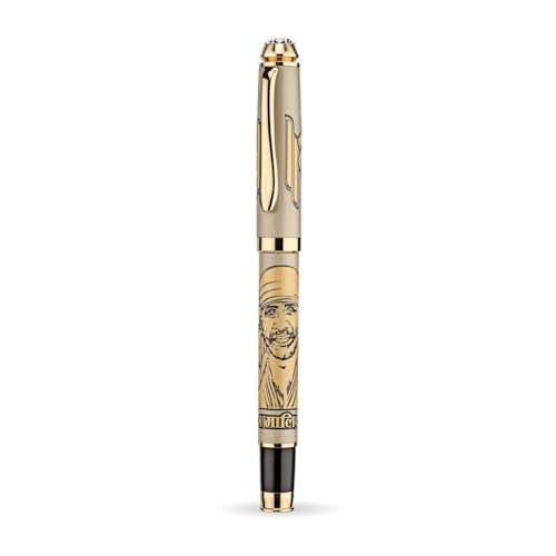 Image of Lord Sai Baba Etched Pen | Shraadha & Saburi Etched Design | Shirdi Sai Baba Engraved Figure | Brass Metal Engraved Pen for Office Use |