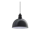 Steel Lighting Co. Rose Bowl Pendant | Ceiling Mounted Light | 15 inch Dome | Black Cord | Heavy Duty Steel Farmhouse Barn Style Made in America | Matte Black Exterior/White Interior