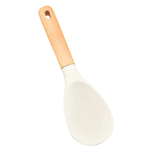 PRETYZOOM Silicone Rice Spoon with Wooden Handle Ice Cream Metal Bowls Silicone Spoon Rice Paddle Spoon Rice Measuring Cup Spoon for Kitchen White Non Stick Food Spoon