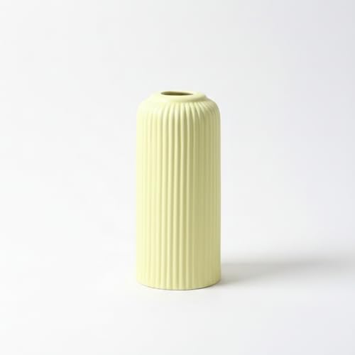 Image of KREATIVE ART'S Modern Ribbed Design Ceramic Flower Vase for Living Room, Flower Pots for Artificial Flower, Home Decoration Item, Home Decor, Vases for Living Room (Yellow, Medium)