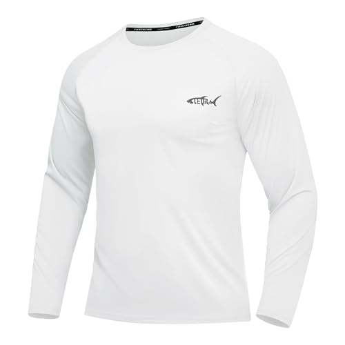DEHORU T-Shirts à Manches Longues Rashguard UPF 50+ Anti UV Homme T-Shirt de Sport Séchage Rapide Maillot de Bain Hauts T-Shirts de Pêche pour Hommes (WT M)