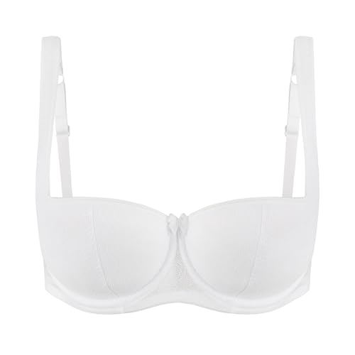 Image of Rosme Women's Balconette Bra with Push Up Effect Plus Size Sexy Lace Demi Half Cup Bra Underwired Low Cut Mesh Bras Grand