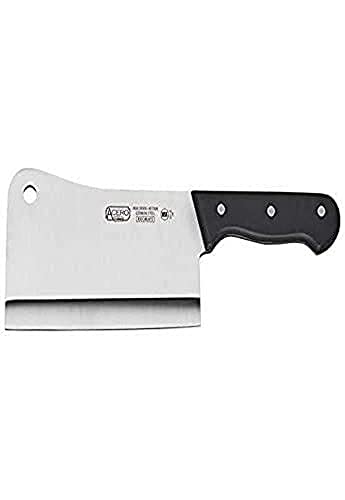 Winco KFP-72, 7'' Black Steel Acero Cleaver With Hanging Hole, POM Handle, NSF, Meat Cleaver Knife