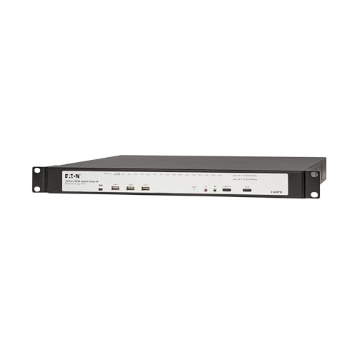 Image of Eaton 16-Port Rack KVM Over IP Switch, Cat5 /Cat5e, Virtual Media Connection, 2 Remote /1 Local User, Free Software, VGA or HDMI KVM, 1U Rackmount, TAA Compliant, 3-Year Warranty (B064-016-02-IPH)