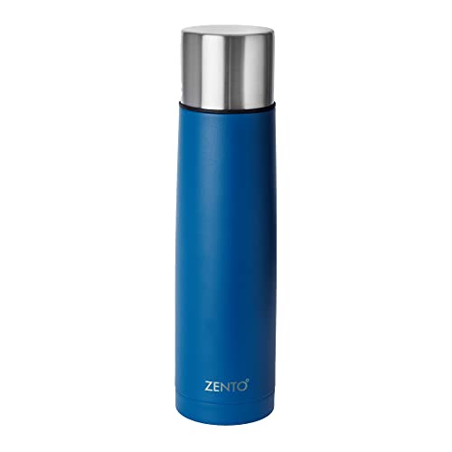 Zento Stainless Steel Insulated Nevis Vacuum Flask–500ml for Coffee, Tea or Water, BPA-Free, Thermo-Shield Technology, Cold for 24 Hours & Hot for 12 Hours, Reusable Drinking Flask (Blue)
