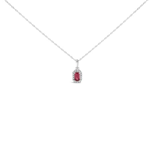 10K White Gold 5x3mm Pink Tourmaline and Diamond Accent Halo Octagonal Shape 18" Pendant Necklace (I-J Color, I1-I2 Clarity)