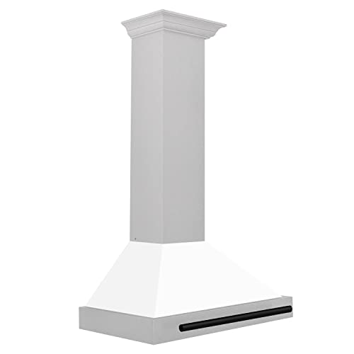 ZLINE 30\" Autograph Edition DuraSnow Stainless Steel Range Hood with White Matte Shell and Matte Black Handle - Thumbnail 2