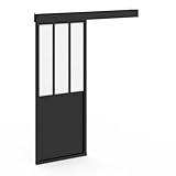 portes coulissantes canac Structure en métal + MDF / 3 vitraux en verre trempé givré / Kit complet : rail + fixations inclus