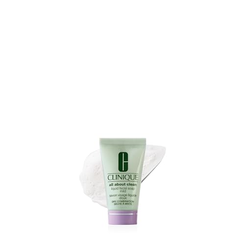 Clinique 3-Step All About Clean Liquid Gentle Facial Cleanser Soap | Face Wash For Dry Combination Skin | Type 2, Mini Travel Size, 1 Fl Oz