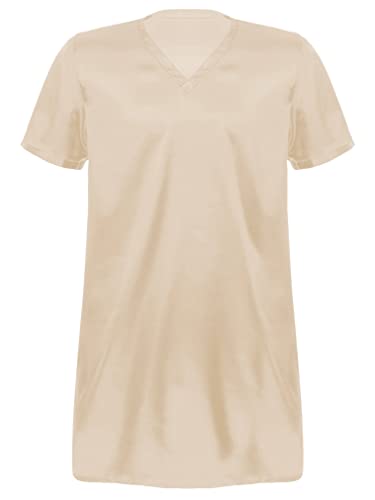 Men's Silky Nightshirt Nightgown Short Sleeve V Neck Pajamas Shirt Casual Bathrobe Sleepwear3