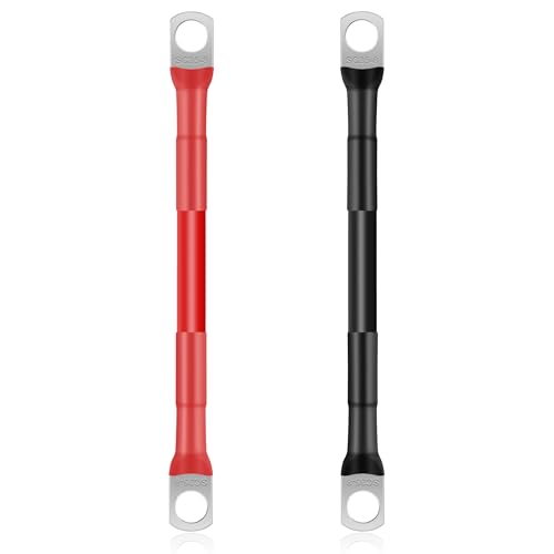 QIMEI-SHOP 2 Pièces Cable Batterie Voiture 15cm 35mm² Câble Onduleur de Batterie 2AWG 12V avec M8 Cosses à œillets pour Auto Camion Marine Solaire Rouge et Noir