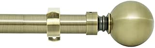 Eson Casa Curtain Pole Extendable 120-210cm(48-82"), Dia 25/28mm Adjustable Curtain Rod with 60mm Metal Ball Finials for eyelet curtains, Heavy Duty Decorative Windows Rod Antique Brass