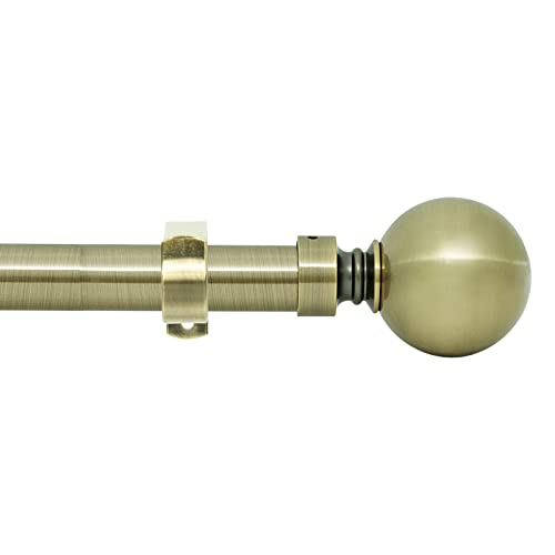Eson Casa Curtain Pole Extendable 120-210cm(48-82"), Dia 25/28mm Adjustable Curtain Rod with 60mm Metal Ball Finials for eyelet curtains, Heavy Duty Decorative Windows Rod Antique Brass