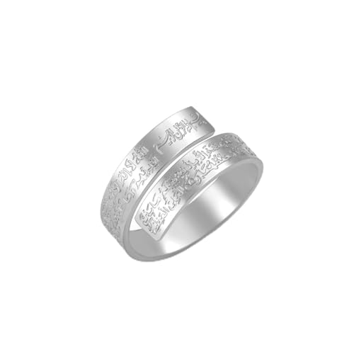 LIKGREAT Anillo Ayatul Kursi Ajustable de Acero Inoxidable Anillo Versículo del Corán con Caligrafía Árabe Joyería Islámica de Fe y Protección para Eid y Ramadán (Plata)
