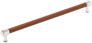 Signature Hardware 954070-18 Lazzara 18 Inch Center to Center Cognac Leather Appliance Pull - Polished Nickel