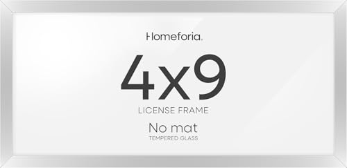 Image of Homeforia 4x9 Business License Frame, High End Metal 4 x 9 Silver Certificate Frame with Real Glass, 9x4 Document Frames for Wall or Tabletop, 4 by 9 Picture Frames, Tempered Glass, Wall Kit, Set of 1