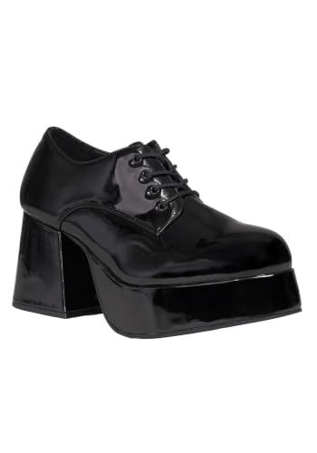 Fun Costumes Men's Patent Black Platform Disco Costume Shoes for 70s, Pimp, Funk, Retro, Halloween Costume Accessory Size 13