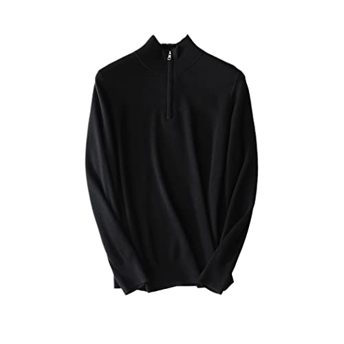 Pull à col roulé 100 % laine mérinos homme noir taille L avec demi-zip