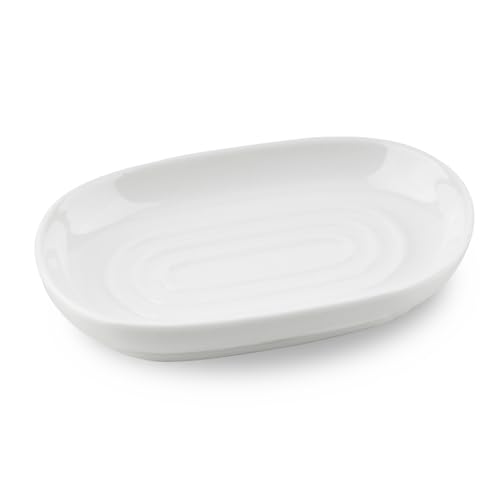 YoHyien Porte Savon Céramique Antidérapant, Porte Savon Marbre pour Salle de Bain, Support Savon Solide pour Cuisine, Baignoire, Évier et Douche (Blanc)