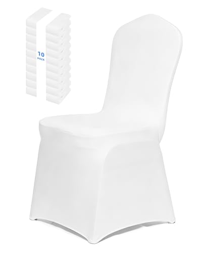 ugaxhome 10Pcs White Chair Covers Spandex Stretch Dining Chair Cover