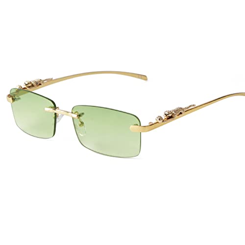 ADE WU Vintage Rimless Sunglasses Retro Luxury Gold Metal Frameless Rectangle Colored Lens Sun Glasses
