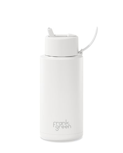 frank green - Ceramic Reusable Bottle - Stainless Steel Water Bottle With Straw, Insulated Water Bottle, Metal Water Bottle - Flip Straw Lid - 34oz - Cloud