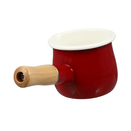 VINTORKY 1 Pieza Bote De Leche Esmaltado Sartén Wok Tazón De Sopa Cacerola Cacerola De Sopa Tapas Olla De Salsa De Esmalte Sartén Para Calentar Leche Cocina De Ramen Sartenes Madera Rojo