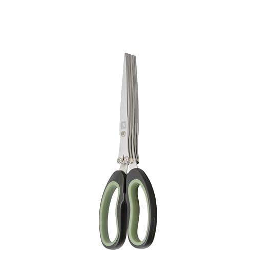 Richardson Sheffield Kräuterschere Schnittlauchschere mit Reinigungskamm 5 Edelstahlklingen Rostfrei 213 mm Länge Satinierte Küchenschere Kräuter Spülmaschinenfest - Schwarz/Grün