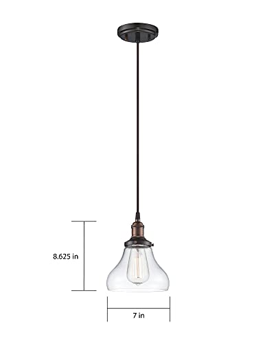 Image of Nuvo Lighting 60 /5503 Vintage Incandescent One Light Pendant Curved Clear Glass Rustic Bronze
