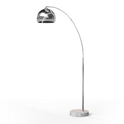 Teamson Home Arquer 68.1" Arc Floor Lamp for Living Rooms, Home Offices, Dining Rooms, Bedrooms with Faux White Marble Base and Chrome Bell Shade