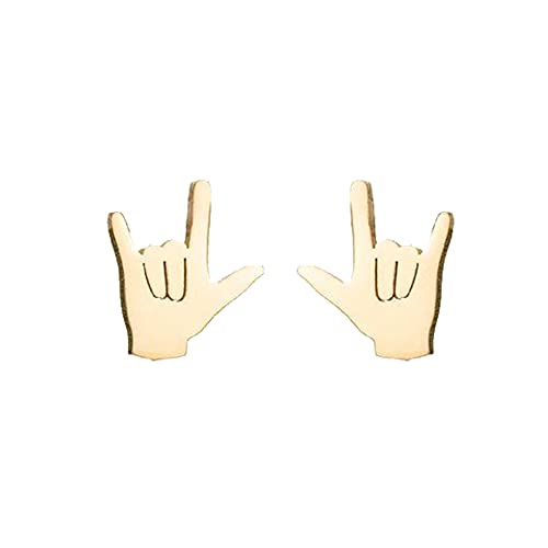 I Love You Hand Sign Language Symbol Stud Earrings for Women (gold)