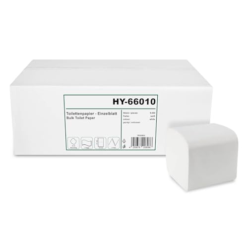 Toilettenpapier Einzelblatt Recycling 2-lagig, 10 x 21 cm – 9000 Blatt, weich & saugstark, hygienisch, V-Falz, Großpackung, für Spender, gewerbliche & öffentliche Toiletten (Recycling)