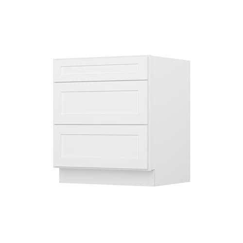 Image of Furinno Shaker Drawer Base Kitchen Cabinet with 3-Drawers, Ready to Assemble, 24 D x 30 W x 34.5 H, White