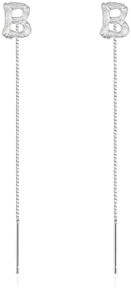 Letter Handmade Long Chain Ear Line for Women, Letter B Plated Silver Dangle Earrings Simple Individual Tassel Long Earrings for Women Girls Gifts