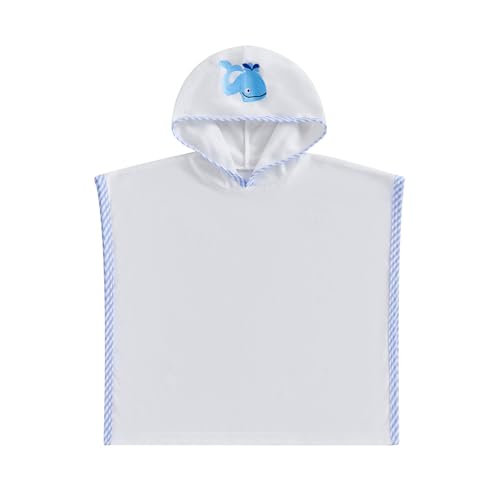 Toddler Boys Girls Hooded Poncho Towels Beachwear Sea Animal Embroidery Whale Terry Beach Swim Cover Up Swimwear (Blue, 12-18 Months)