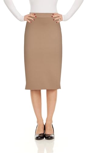 Baby'O Made in The USA Women's Pencil Skirt | Knee Length Pencil Skirt | Tailored Fit Bodycon Stretch Modest Pencil Skirts (Khaki, Medium)