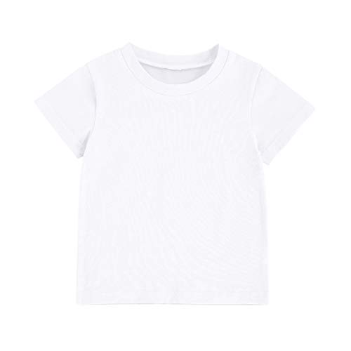 Toddler Baby Baby Tees Shirts Short Sleeve T-Shirt Basic Solid Color Tee Top 0-6 Years (White, 1-2T)