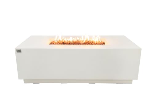 Image of AMS Fireplace Genuine Concrete Rectangular Propane Fire Pit Table for Outside Patio (66 inch Sedona) | Hidden Tank Drawer & Electronic Ignition | w /Bonus Ice Bucket and Rubber Mat (Cream White)