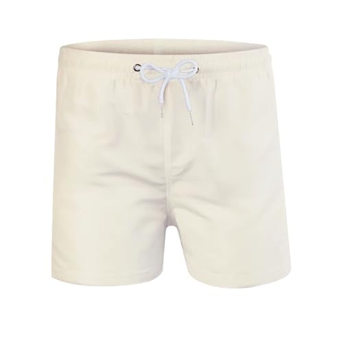 Generisch Bañador corto para hombre, retro, bermudas, de secado rápido, pantalones cortos de neón con bolsillos, ligeros, para verano, tiempo libre, playa, beige, 4XL