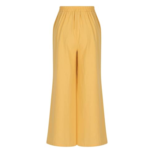 Pantalon en lin de coupe ample et fluide avec taille haute élastique - 4