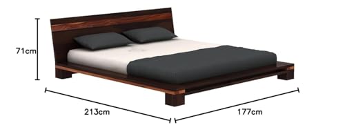 Image of Solid Sheesham Wood King Size Cot Bed Without Storage for Bedroom - Wooden King Size Cot for Bedroom - Solid Wooden Double Bed Palang for Home (Reck Honey)