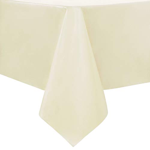 Image of sancua 100% Waterproof Rectangle PVC Tablecloth - 54 x 54 Inch - Oil Proof Spill Proof Vinyl Table Cloth, Wipe Clean Table Cover for Dining Tables, Buffet Parties and Camping, Beige